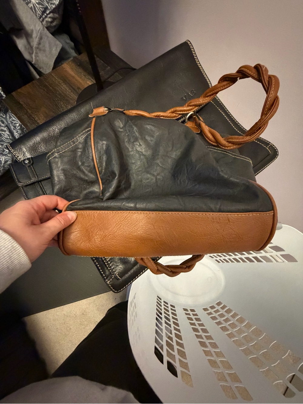 Black and Brown Leather Tote Bag - Picture 4 of 4